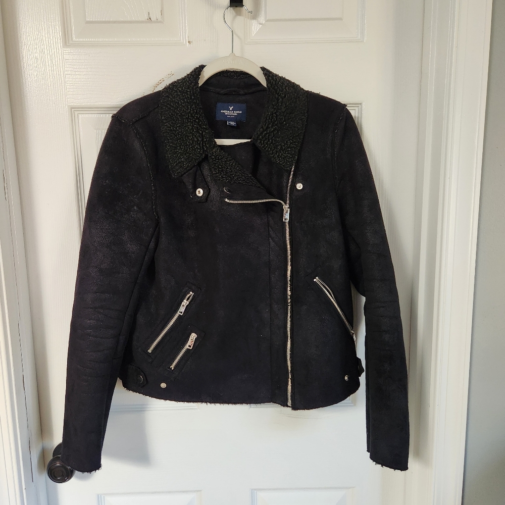American Eagle Faux Black Suede Moto Jacket
